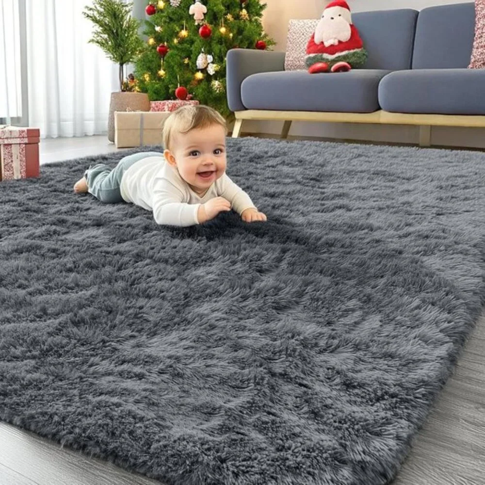 New 4x6 Soft Grey Shag Rug Washable Fluffy Carpet for Bedroom Nursery Dorm